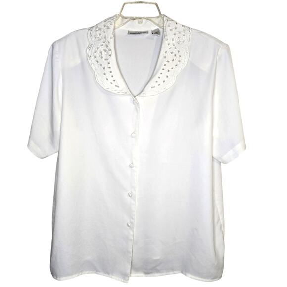 Karen Scott II White Blouse with Embellished Collar - Size 18W 0223 - Picture 1 of 8